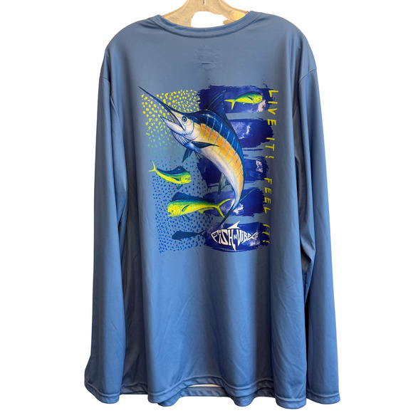 Vibe Other - Fish N Vibe Live It Feel It Fishing Blue Long Sleeve T-Shirt - Size 2XL